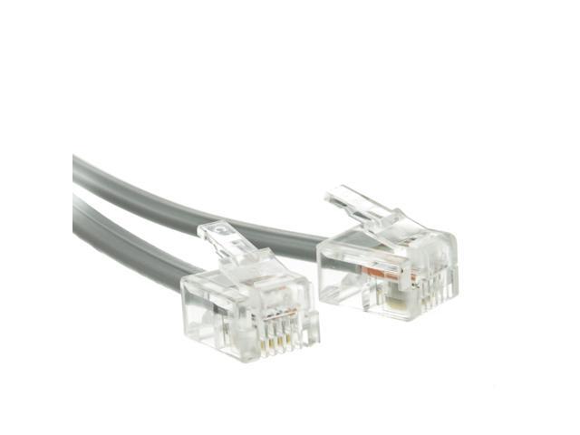 Telephone Cord (Voice), RJ11, 6P / 4C, Silver Satin, Reverse, 25 foot
