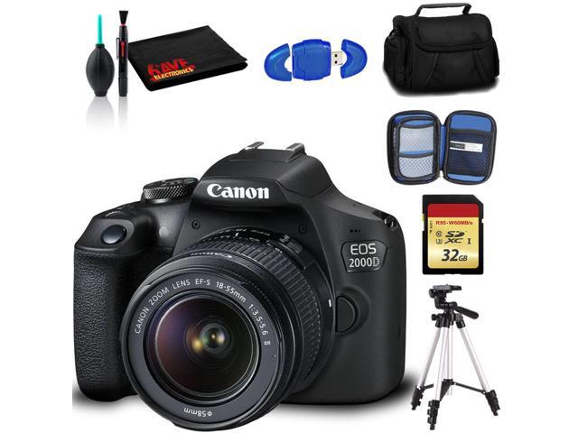 Canon EOS 2000D DSLR Camera with EF-S 18-55mm f/3.5-5.6 IS II Lens (Intl Model) with Memory Kit, Case, Tripod, and More