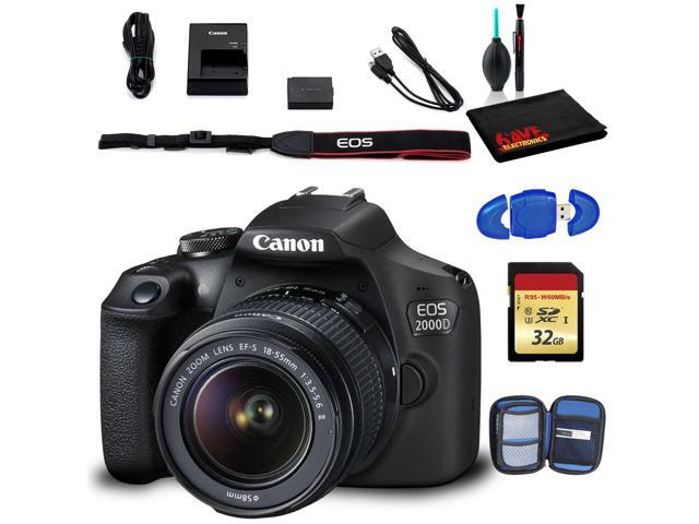 Canon EOS 2000D DSLR Camera with EF-S 18-55mm f/3.5-5.6 IS II Lens (Intl Model) with Cleaning Kit and 32GB Memory Kit