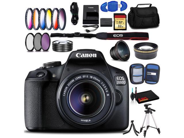 Canon EOS 2000D DSLR Camera with EF-S 18-55 mm f/3.5-5.6 III Lens (Intl Model) with Memory, Case, Tripods, and Filters
