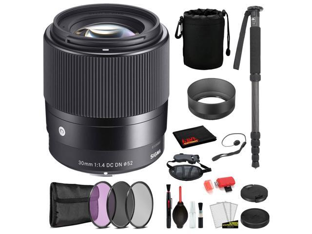Sigma 30mm f/1.4 DC DN Contemporary Lens for Sony E Mount with: Pro Series Monopod, 3PC Filter Kit + More