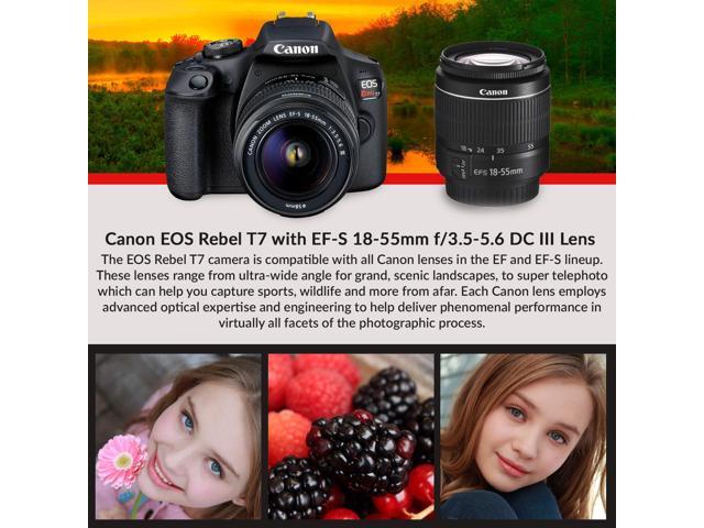 Canon Rebel T7 DSLR Camera with 18-55mm DC III Lens and 64GB Ultra Speed Memory Card, Case, Cleaning Kit, Flash Bundle