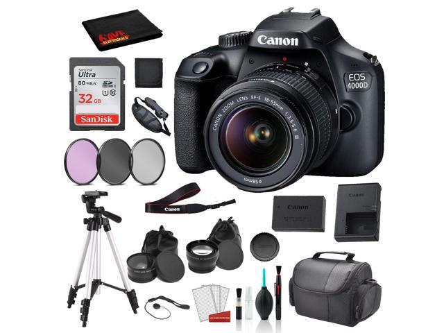 Canon EOS 4000D (Rebel T100) EF-S 18-55mm Lens Bundle �SanDisk 32gb SD Card + 3PC Filter Kit + MORE - International