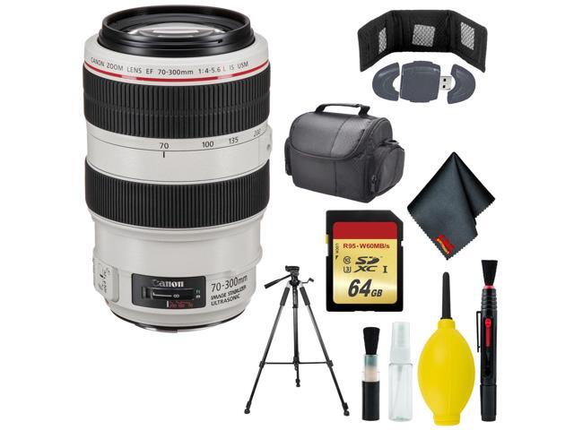 Canon EF 70-300mm f/4-5.6L IS USM Lens - Cleaning Kit - Memory Card Wallet & Reader - 64GB - CASE - 72' Tripod