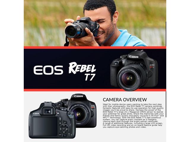 Canon Rebel T7 DSLR Camera with 18-55mm Lens Kit and Carrying Case, Creative Filters, Cleaning Kit, and More (Renewed)