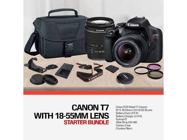 Canon Rebel T7 DSLR Camera with 18-55mm Lens Kit and Carrying Case, Creative Filters, Cleaning Kit, and More (Renewed)