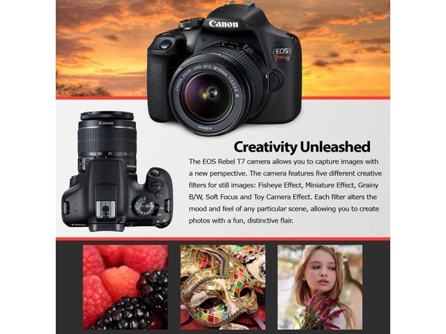 Canon Rebel T7 DSLR Camera with 18-55mm Lens Kit and Carrying Case, Creative Filters, Cleaning Kit, and More (Renewed)