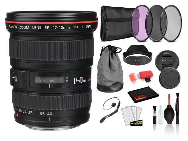 Canon EF 17-40mm f/4L USM Lens (8806A002) Lens with Bundle includes 3pc Filter Kit) + Deluxe Lens Cleaning Kit + More
