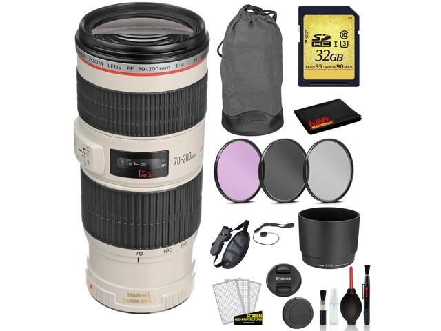 Canon EF 70-200mm f/4L IS USM Lens (1258B002) Lens with Bundle includes- 3pc Filter Kit + 32GB SD Card + More