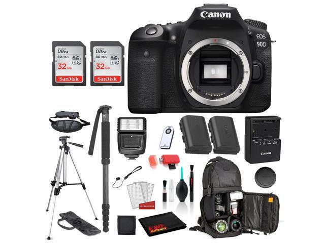 Canon EOS 90D Digital SLR Camera Body Only Bundle: SanDisk 32GB SD Card (2CT) + Battery for LPE6 + 72? Tripod + MORE