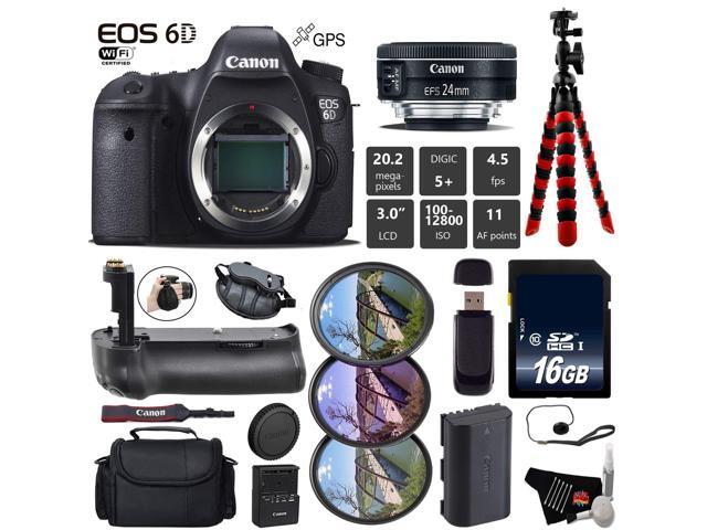 Canon EOS 6D DSLR Camera with 24mm f/2.8 STM Lens + Professional Battery Grip + UV FLD CPL Filter Kit + Case + Wrist Str