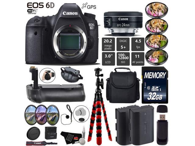 Canon EOS 6D DSLR Camera with 24mm f/2.8 STM Lens + Professional Battery Grip + 4PC Macro Filter Kit + LED Kit + Extra B