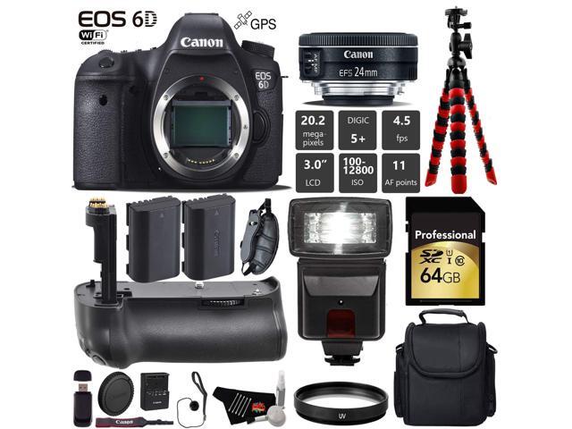Canon EOS 6D DSLR Camera with 24mm f/2.8 STM Lens + Professional Battery Grip + UV Protection Filter + Flash + Extra Bat