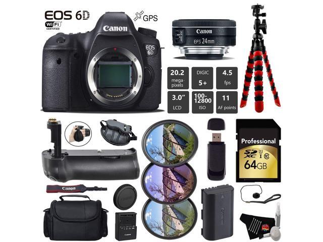 Canon EOS 6D DSLR Camera with 24mm f/2.8 STM Lens + Professional Battery Grip + UV FLD CPL Filter Kit + Case + Wrist Str