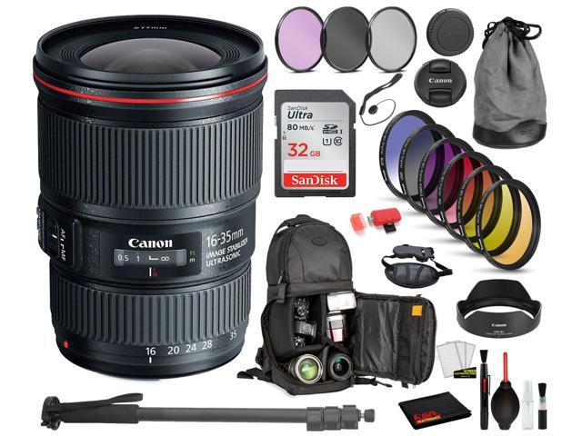 Canon EF 16-35mm f/4L IS USM Lens (9518B002) with Bundle Includes: 9PC Filter Kit, Sandisk 32GB SD + More