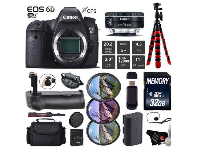 Canon EOS 6D DSLR Camera with 24mm f/2.8 STM Lens + Professional Battery Grip + UV FLD CPL Filter Kit + Case + Wrist Str