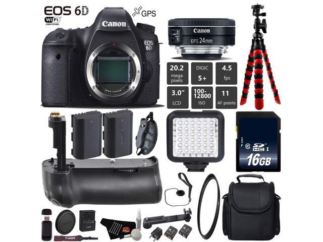 Canon EOS 6D DSLR Camera with 24mm f/2.8 STM Lens + Professional Battery Grip + UV Protection Filter + LED Kit + Extra B