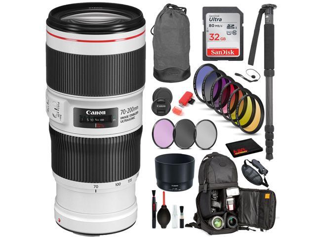 Canon EF 70-200mm f/4L IS II USM Lens (2309C002) with Bundle Includes: 9PC Filter Kit, Sandisk 32GB SD + More