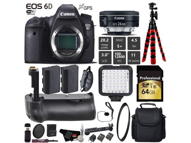 Canon EOS 6D DSLR Camera with 24mm f/2.8 STM Lens + Professional Battery Grip + UV Protection Filter + LED Kit + Extra B