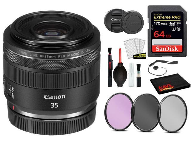 Canon RF 35mm f/1.8 IS Macro STM Lens (2973C002) with Bundle Includes: 9PC Filter Kit, Sandisk Extreme Pro 64gb + More