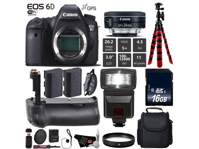 Canon EOS 6D DSLR Camera with 24mm f/2.8 STM Lens + Professional Battery Grip + UV Protection Filter + Flash + Extra Bat
