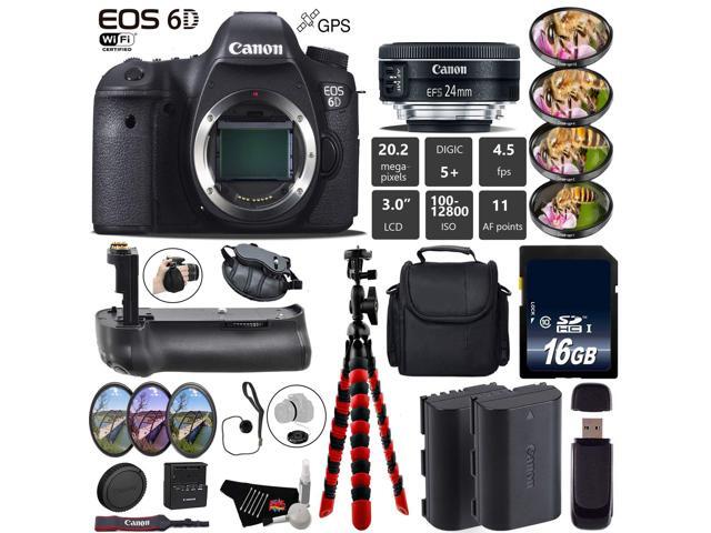 Canon EOS 6D DSLR Camera with 24mm f/2.8 STM Lens + Professional Battery Grip + 4PC Macro Filter Kit + LED Kit + Extra B
