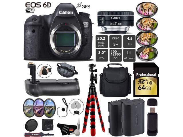 Canon EOS 6D DSLR Camera with 24mm f/2.8 STM Lens + Professional Battery Grip + 4PC Macro Filter Kit + LED Kit + Extra B