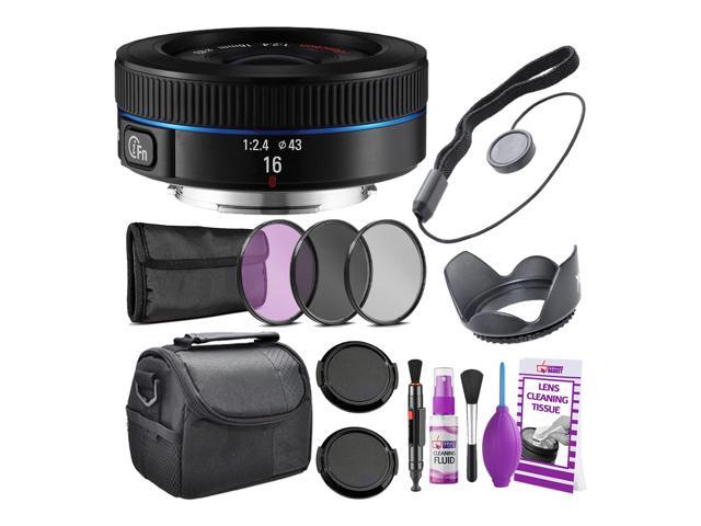 Samsung 16mm f/2.4 Ultra Wide Pancake Lens (Black) NX Mount + Warranty + Cleaning Kit + Case + Accessories Bundle