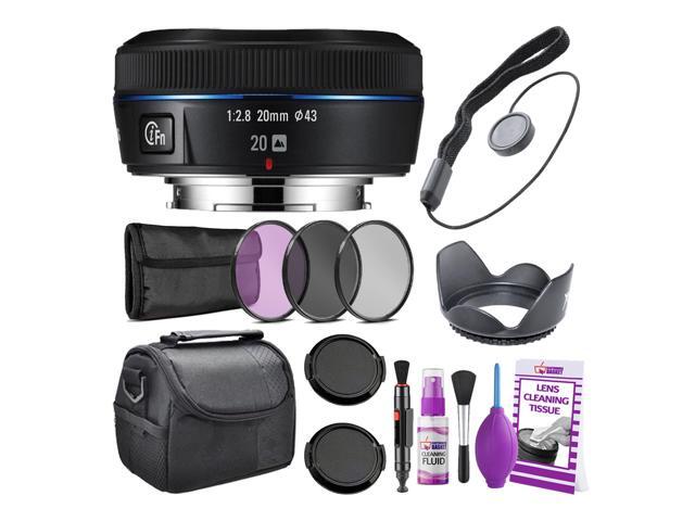 Samsung 20mm f/2.8 Wide-Angle Pancake Lens (Black) NX Mount + Warranty + Cleaning Kit + Case + Accessories Bundle