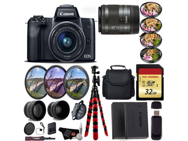 Canon EOS M50 Mirrorless Digital Camera with 15-45mm Lens + UV FLD CPL Filter Kit + 4 PC Macro Kit + Wide Angle & Telephoto Lens + Camera Case +...