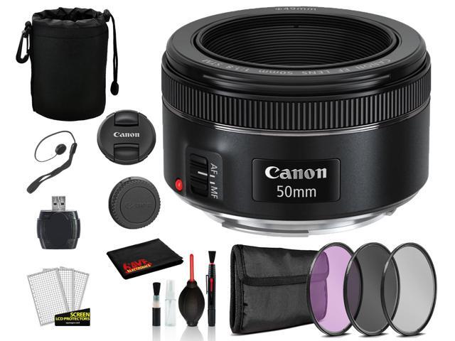 Canon EF 50mm f/1.8 STM Lens (0570C002) Lens with Bundle includes 3pc Filter Kit + Lens Pouch + More