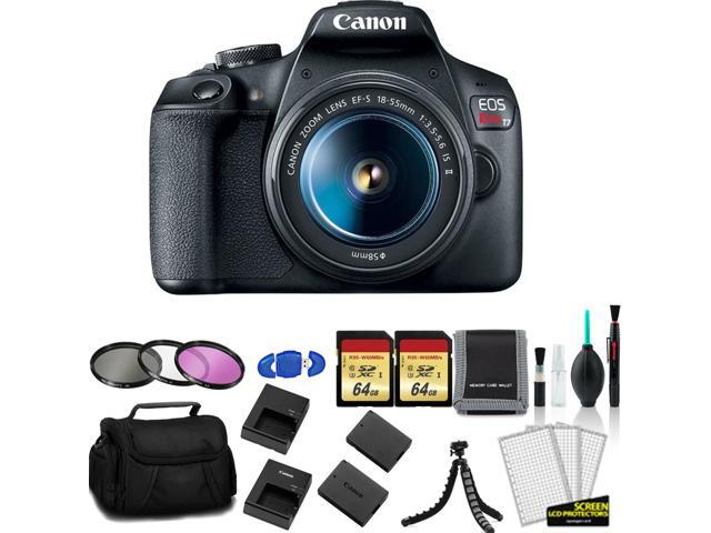 Canon EOS Rebel T7 EF-S 18-55mm IS II Kit with 2x 64GB Memory Card + Extra Battery and Charger + More - International Model