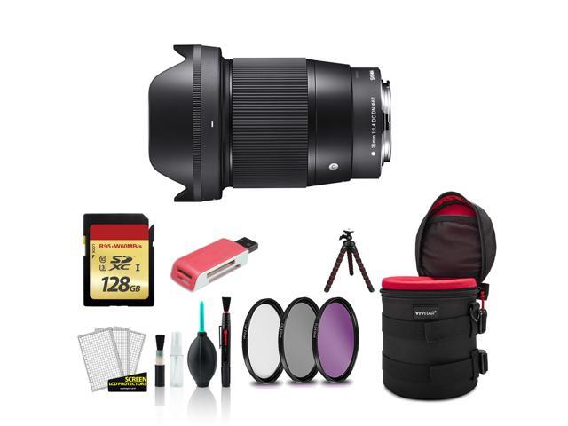 Sigma 16mm Contemporary Lens for Canon f/1.4 DC DN for Canon EF-M with 128GB Memory Card + Padded Case + More