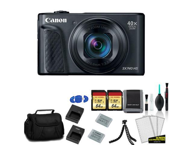 Canon PowerShot SX740 HS Digital Camera (Black) with 2x 64GB Memory Card + Extra Battery and Charger + More - International Model