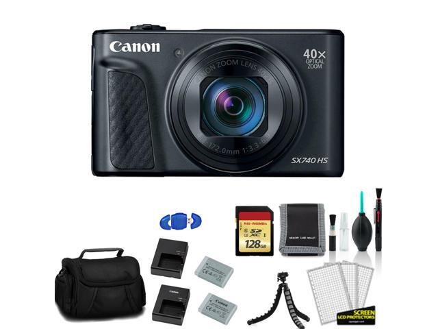 Canon PowerShot SX740 HS Digital Camera (Black) with 128GB Memory Card + Extra Battery and Charger + More - International Model