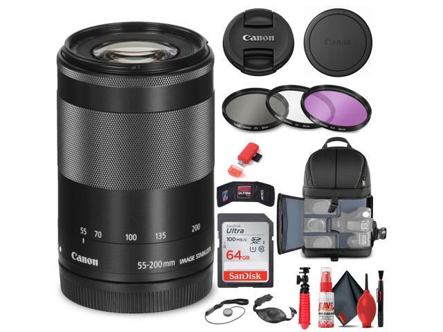 Canon EF-M 55-200mm f/4.5-6.3 IS STM Lens (Black) (9517B002) + Filter Kit + More