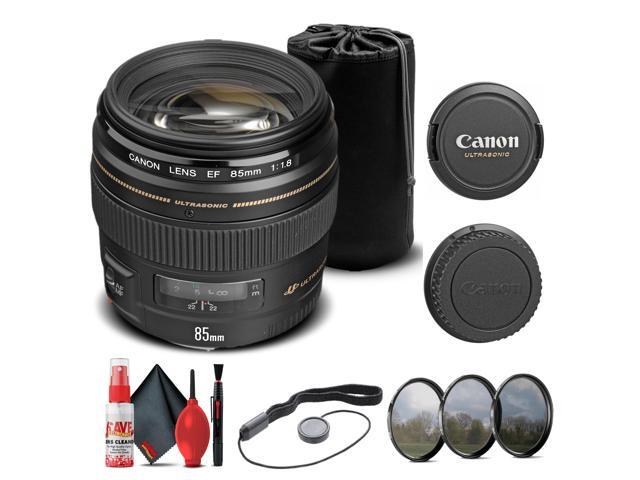Canon EF 85mm f/1.8 USM Lens (2519A003) + Filter Kit + Lens Pouch Base Bundle (International Version)