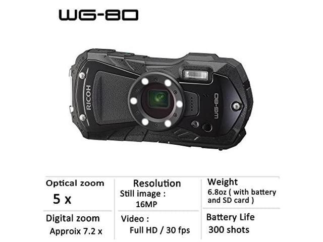 Ricoh WG-80 Black Waterproof Camera Shockproof Freezeproof Crushproof 03123 (International Version)