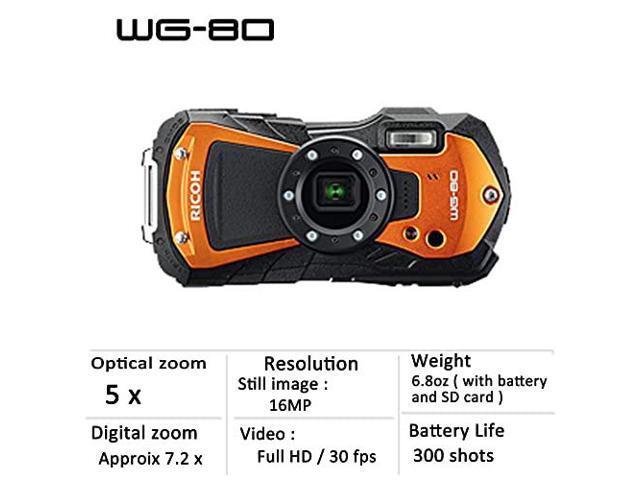 Ricoh WG-80 Orange Waterproof Camera Shockproof Freezeproof Crushproof (International Version)
