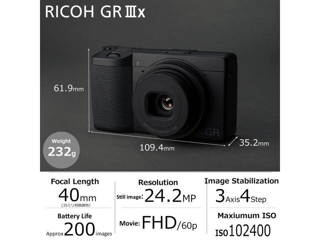 Ricoh GR IIIx, Black, Digital Compact Camera with 24MP APS-C Size CMOS Sensor