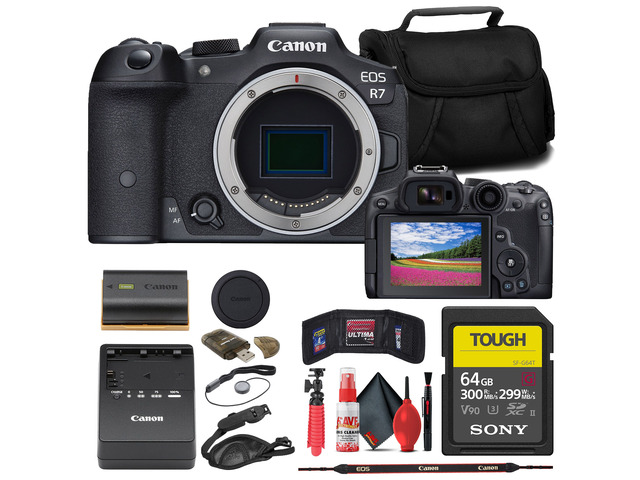Canon EOS R7 Mirrorless Camera + 64GB TOUGH SD Card + Bag Base Bundle