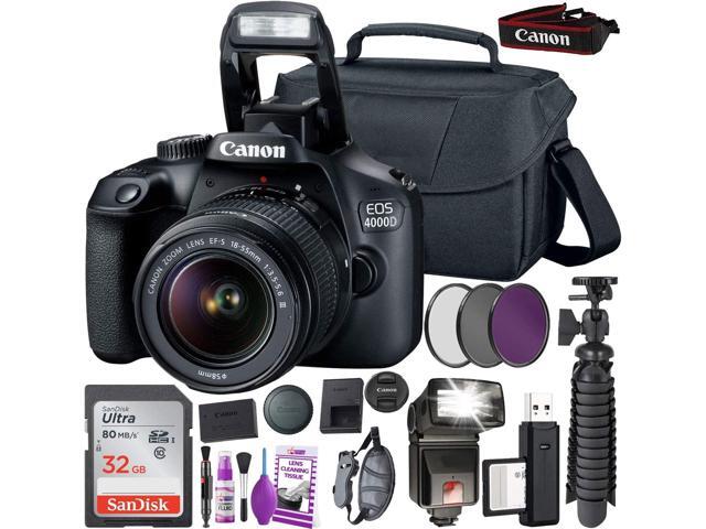 Canon EOS 4000D DSLR Camera and EF-S 18-55 mm f/3.5-5.6 Lens (International Version) (No Warranty) + 32GB Memory Card + Camera Bag + MiniTripod
