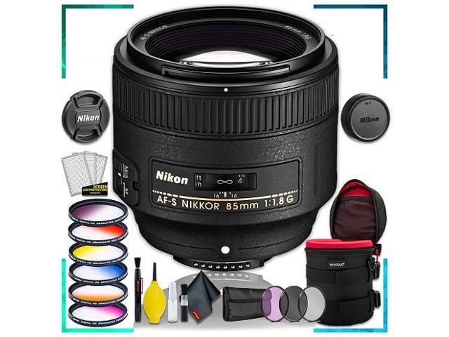 Nikon 85MM f.1.8G AF-S Lens (Intl Model) + 4.5 inch Vivitar Premium Lens Case + Vivitar Graduated Color Filter Set + 3pcs UV Lens Filter Kit +...
