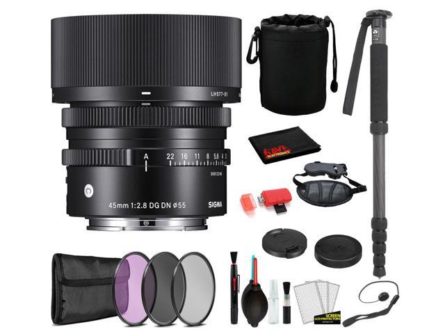 Sigma 45mm f/2.8 DG DN Contemporary Lens for Sony E Mount with: Pro Series Monopod, 3PC Filter Kit + More