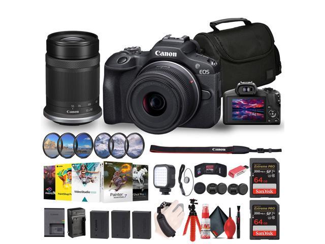 Canon EOS R100 Mirrorless Camera with 18-45mm and 55-210mm Lenses Kit + Filters + More