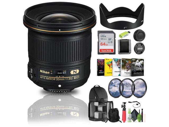 Nikon AF-S NIKKOR 20mm f/1.8G ED Lens (20051) + 64GB Memory Card + Filter Kit + Bundle