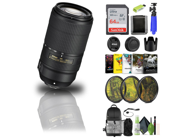 Nikon - AF-P NIKKOR 70-300mm f/4.5-5.6E ED VR Telephoto Zoom Lens for F-mount - Bundle