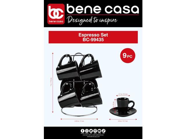 Photos - Coffee Maker Bene Casa Black 9-pc Espresso Set W/Metal Stand, 4 Espresso Cup Set, Cup &