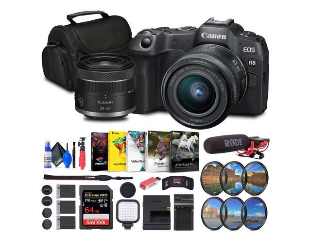 Canon EOS R8 Mirrorless Camera with RF 24-50mm Lens + 64GB Card + Bag + Charger + Battery + More