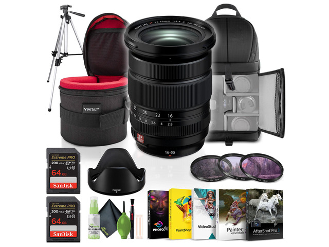 FUJIFILM XF 16-55mm f/2.8 R LM WR II Lens + 2x 64GB Memory Card + More